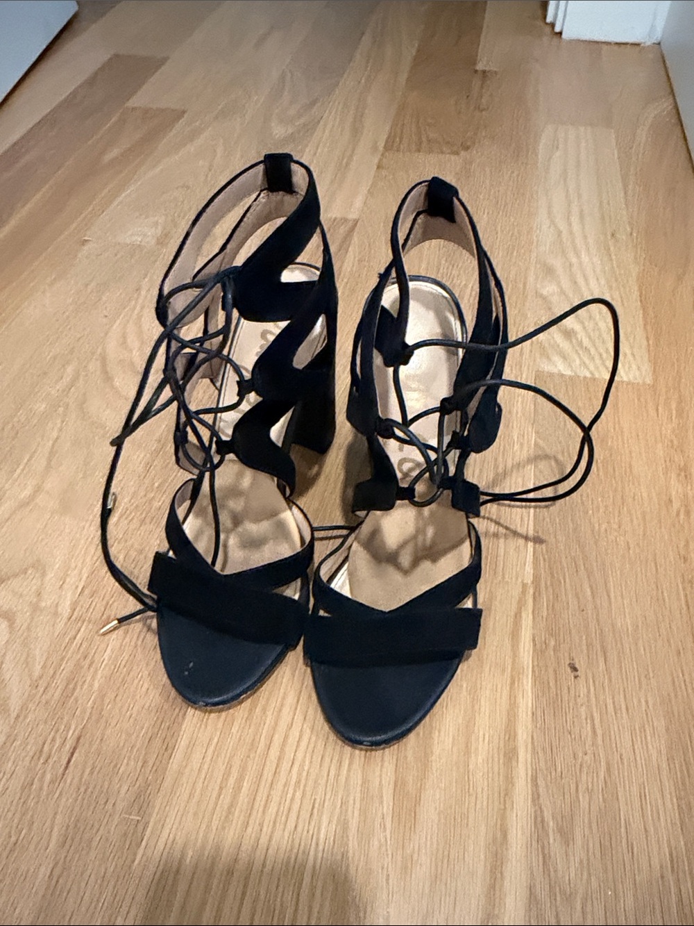 Sam Edelman Black Lace-Up Block Heel Sandals